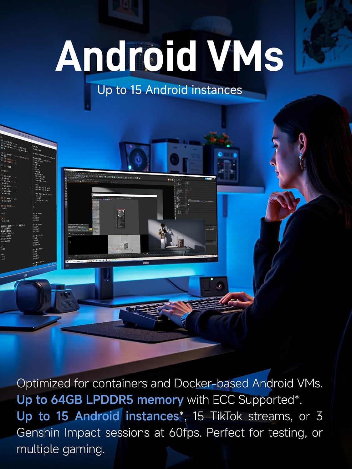 MINISFORUM MS-R1 ARM Mini Workstation with UEFI Boot CIX CP8180(12C/12T, up to 2.6GHz), 45 Tops, 64GB ECC LPDDR5 NO SSD Mini PC, PCIe x16 Slot, 2X 10GbE LAN, HDMI/2xUSB-C Triple Display, VM & Docker