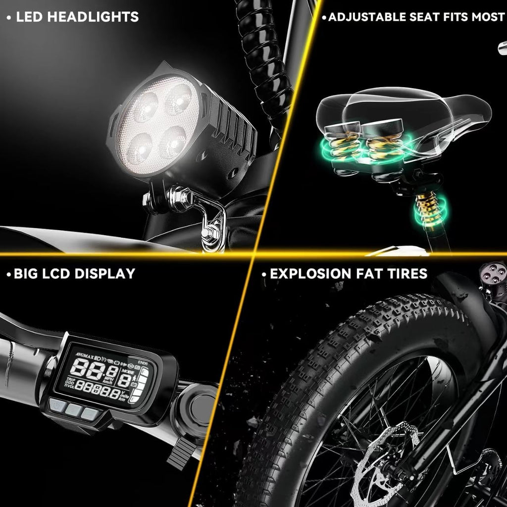 Folding Electric Bike for Adults and Seniors, 1000W Motor 48V 20AH Battery 30MPH 80 Miles, 20' Fat Tire All Terrain Ebike, 7-Speed Commuter E Bike, Step-Thru Electric Bicycle for Women and Teens