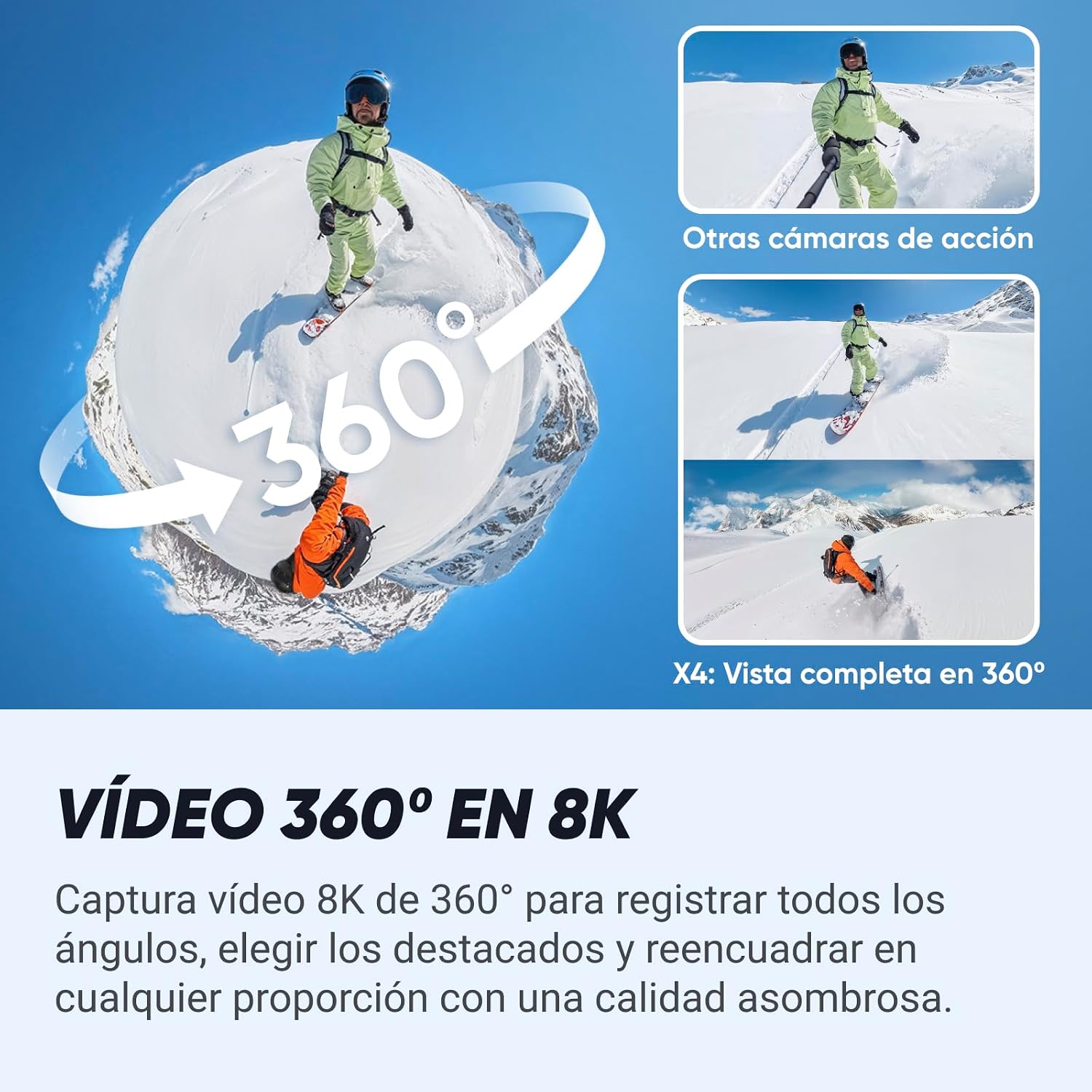 Insta360 X4 Snowboard Bundle - 8K Waterproof 360 Action Camera, 4K Wide-Angle Video, Invisible Selfie Stick, Removable Lens Guards, 135 Min Battery Life, AI Editing, No Micro SD Card