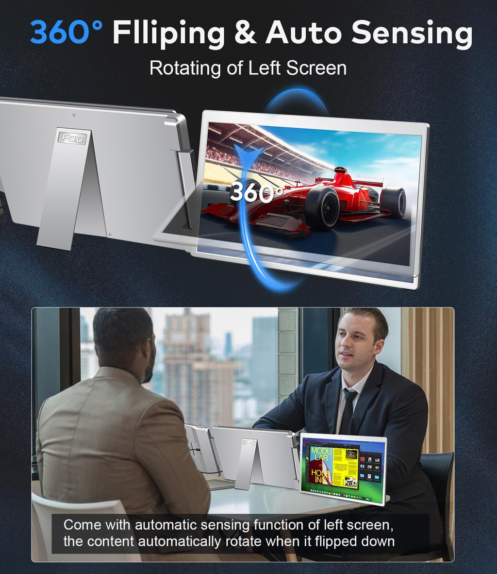 15.6' Laptop Screen Extender, Left Screen 360° Flip Triple Screen Monitor Extender, FHD 1080P IPS Portable Travel Monitor Display, fit for 12-18.5' Laptops, Compatible with Windows and MacBook-S10
