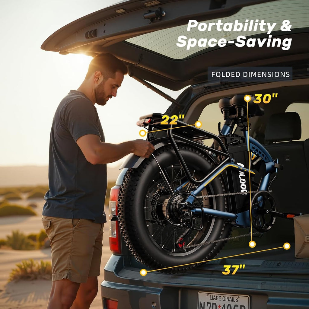 Folding Electric Bike for Adults and Seniors, 1000W Motor 48V 20AH Battery 30MPH 80 Miles, 20' Fat Tire All Terrain Ebike, 7-Speed Commuter E Bike, Step-Thru Electric Bicycle for Women and Teens