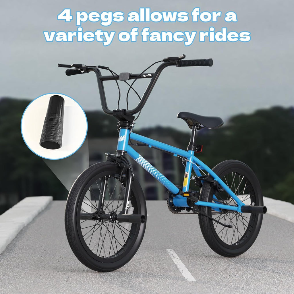 KORIMEFA Freestyle BMX Bike 18 20 inch Kids Boys Trick Bicycle for 7-12 Years Old, Hi-Ten Steel Frame, Beginner-Level to Advanced Riders