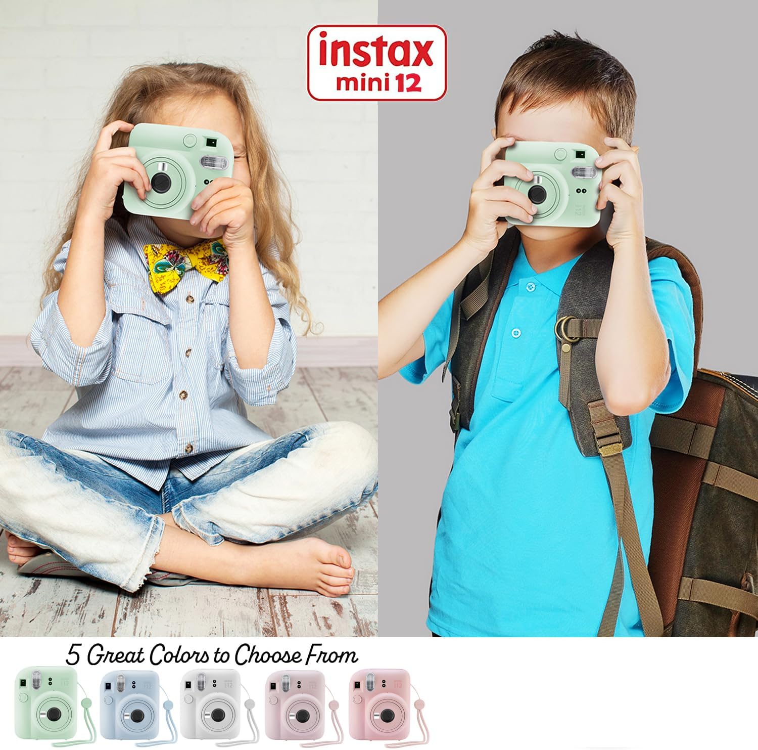 Fujifilm Instax Mini 12 Instant Camera with Case, Decoration Stickers, Frames, Photo Album and More Accessory kit (Mint Green)