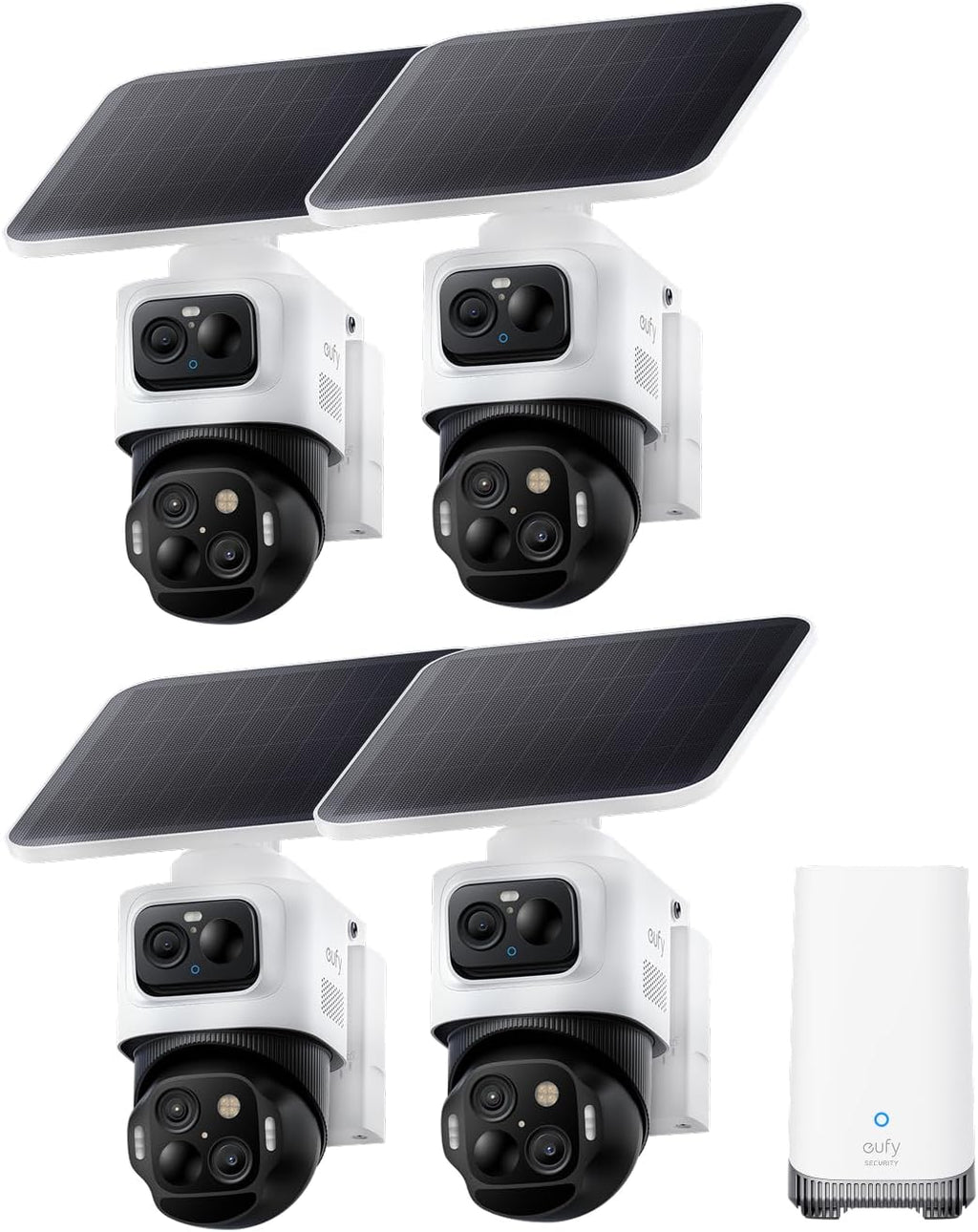eufy Security eufyCam S4 4-Cam Kit,4K Solar Camera Wireless Outdoor, 3-Lens Bullet-PTZ Cam, 360° View, Cross-Cam Track, AI Recognition, 8x Zoom, Color Night Vision, 0 Monthly Fee,Expandable up to 16TB