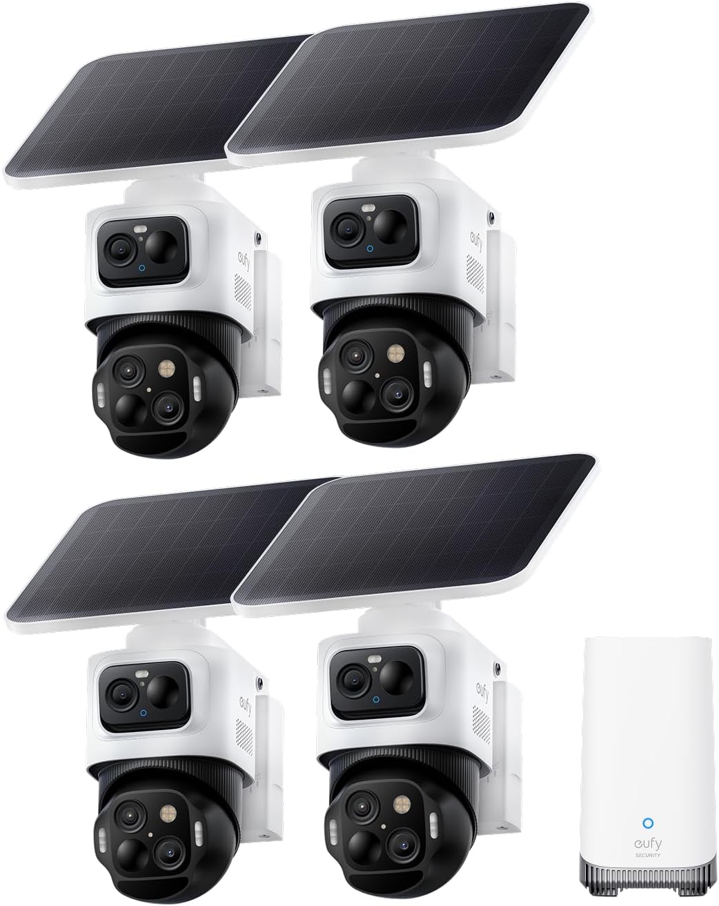 eufy Security eufyCam S4 4-Cam Kit,4K Solar Camera Wireless Outdoor, 3-Lens Bullet-PTZ Cam, 360° View, Cross-Cam Track, AI Recognition, 8x Zoom, Color Night Vision, 0 Monthly Fee,Expandable up to 16TB