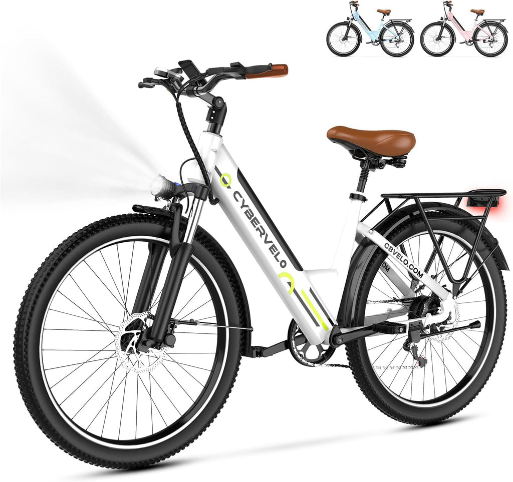 Cybervelo 750W Peak Electric Bike for Adults,up 80 Miles Removable Battery Ebike, 26' Electric E Bike with 7-Speed,Adult Electric Bicycles for Commute Beach Snow Womens/Man All Terrain