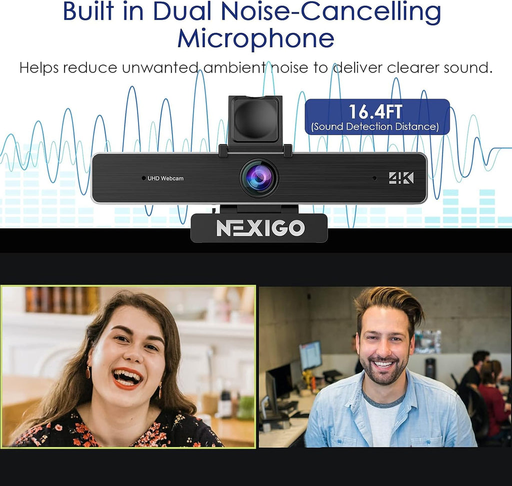 Zoom Certified, NexiGo N950P 4K Zoomable Webcam with Remote Control, Sony_Starvis Sensor, 5X Digital Zoom, Pro Web Camera with Dual Stereo Mics, for Zoom Skype Teams Twitch