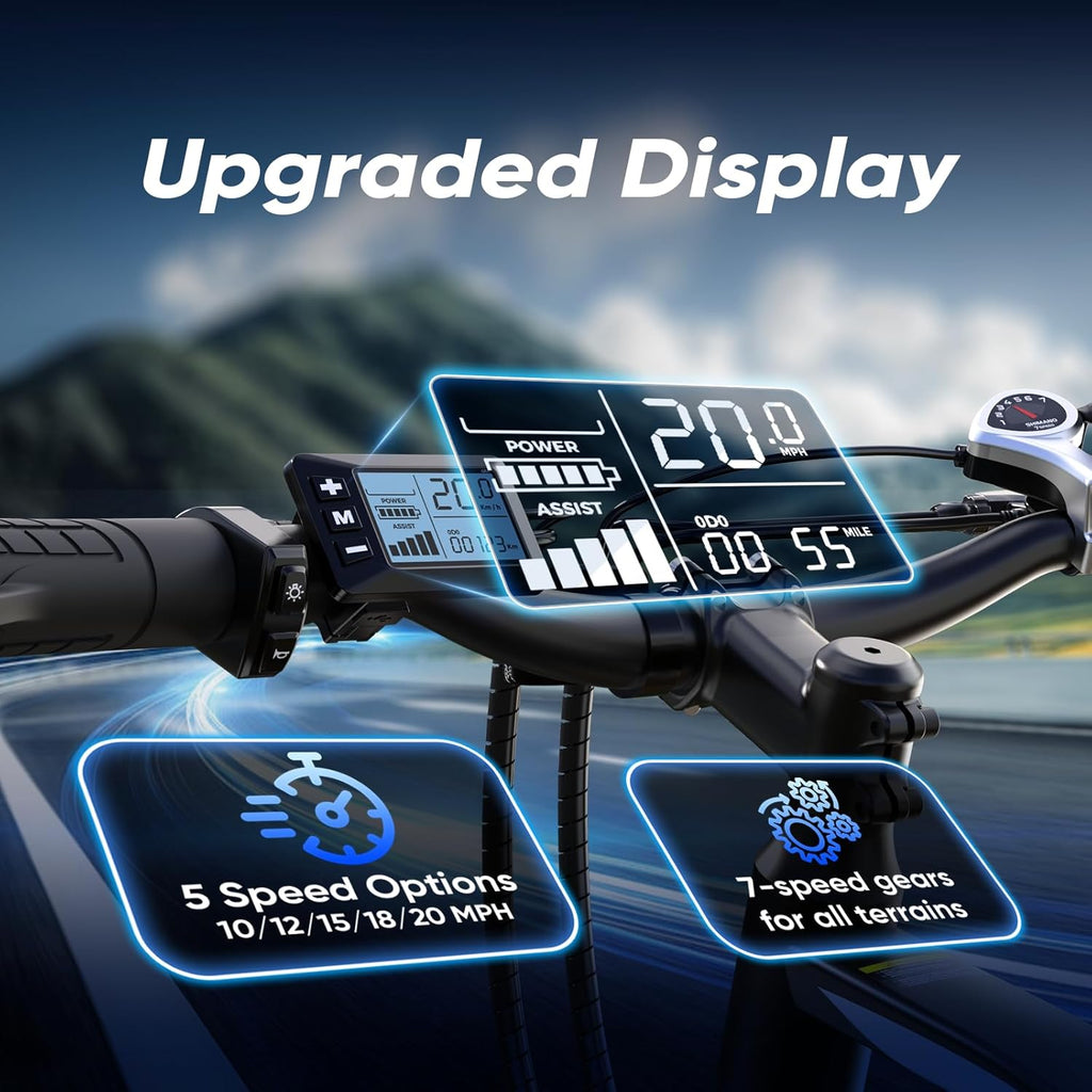 Electric Bike - Electric Bike for Adults, 1500w/1000W/750W Peak Motor, Up to 55 Miles, 20MPH EBike, 26'' Tires Lightweight E Bike for Commuting Mountain Road Sand