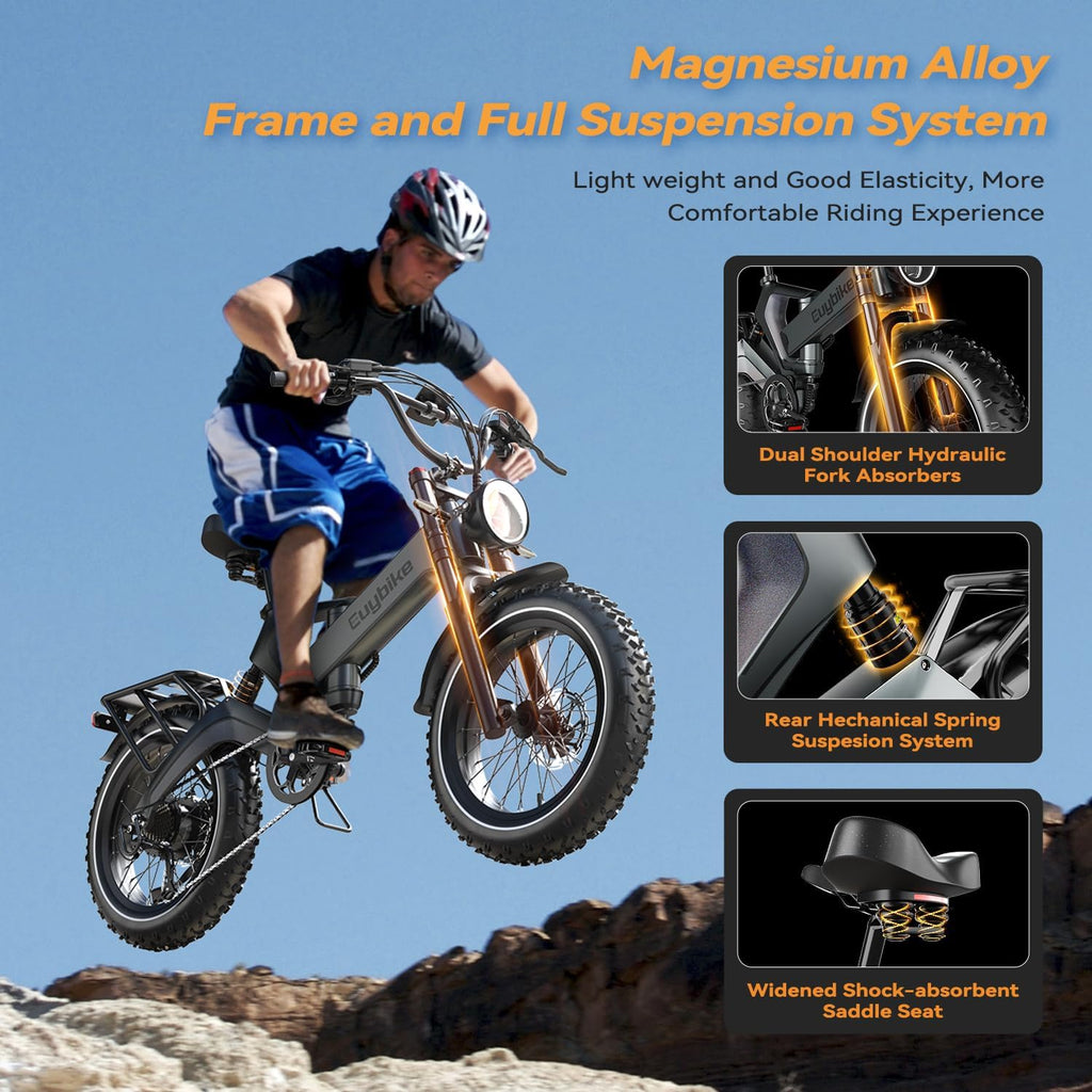 2000W/3000W Peak Motor Electric Bike for Adults, 48V/52V 25AH/30AH Battery Full Suspension Foldable Ebike, 20'x4.0' Fat Tires 35MPH Dirt Bike, 100/120 Miles Hydraulic Brake Magnesium Alloy Motorcycle