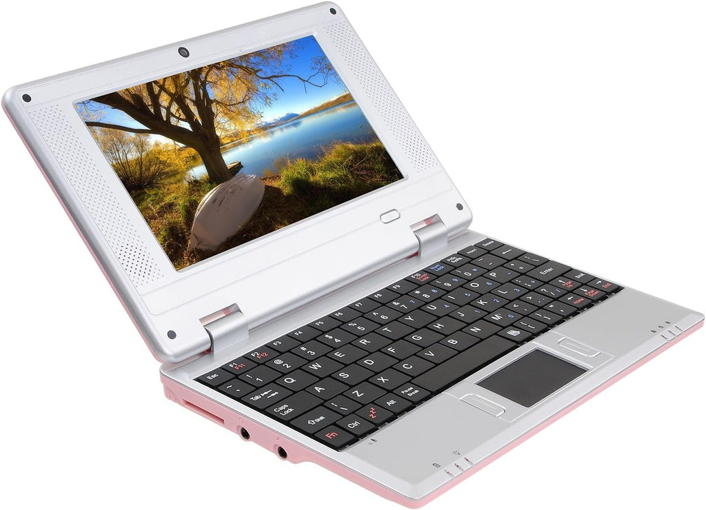 7 Inch Portable Mini Computer Laptop PC Netbook for Kids Android 12 Quad Core 32GB WiFi Built in Camera YouTube Flash Player (Pink)