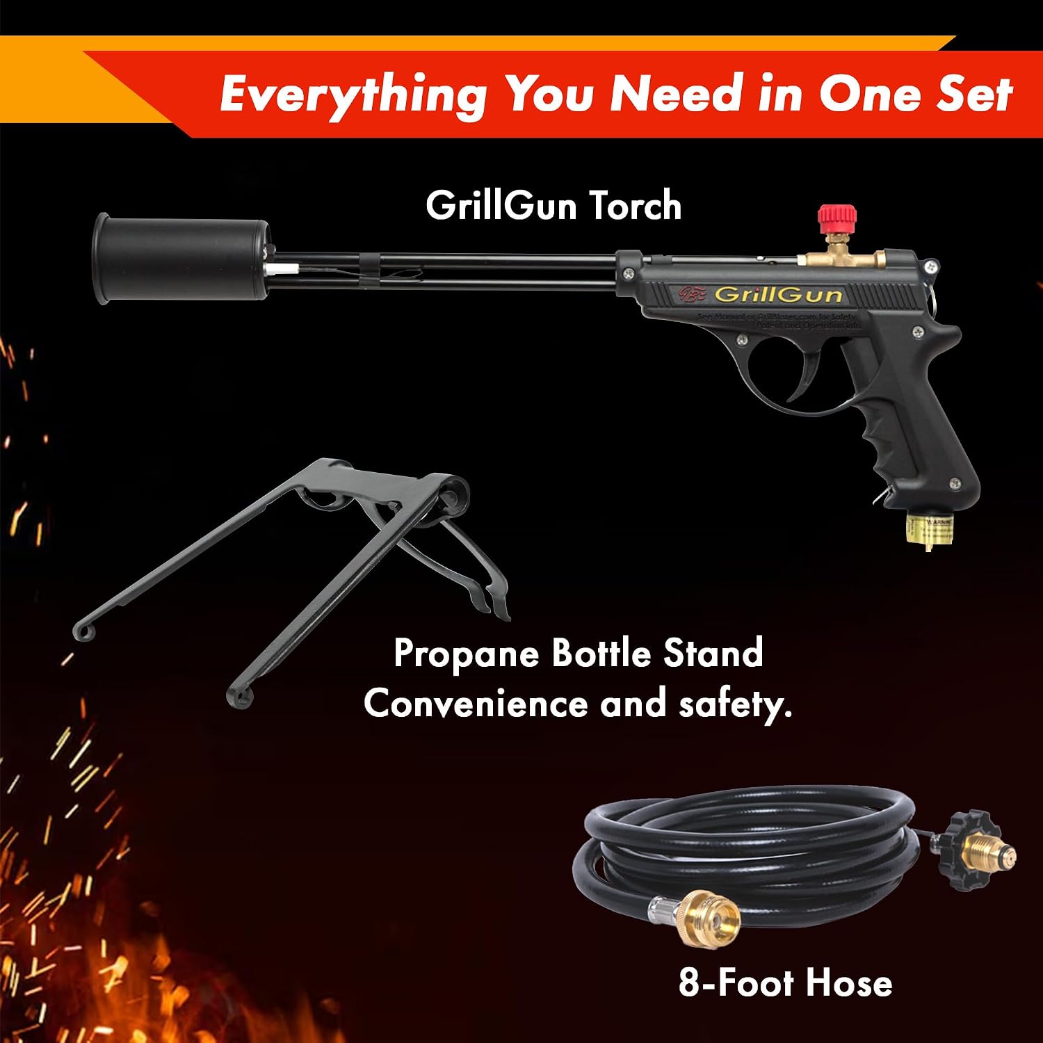 Grillblazer GrillGun Handheld Propane Charcoal Torch – 400,000+ BTU Flame Torch for Instant Charcoal Ignition, Outdoor Cooking, Firepits, Camping, BBQ – Portable High-Power Blowtorch With Hose
