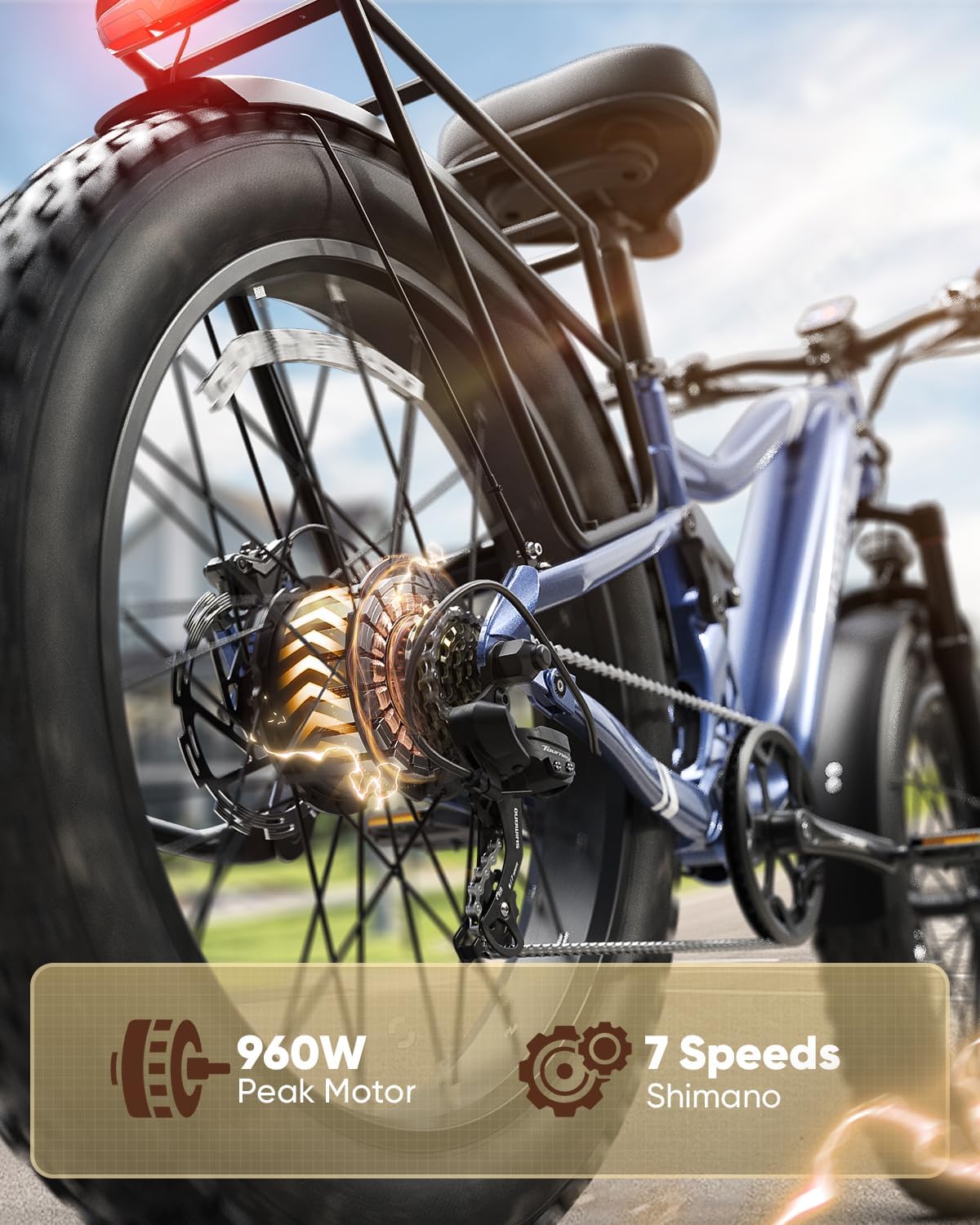 PUCKIPUPPY Boxer Electric Bike for Adults 960W, 48V 20AH Battery Ebike, Full Suspension 26' Fat Tire E Bike, 28MPH 80Miles Range Mountain Electric Bicycle, 7 Speed Hydraulic Disc Brakes