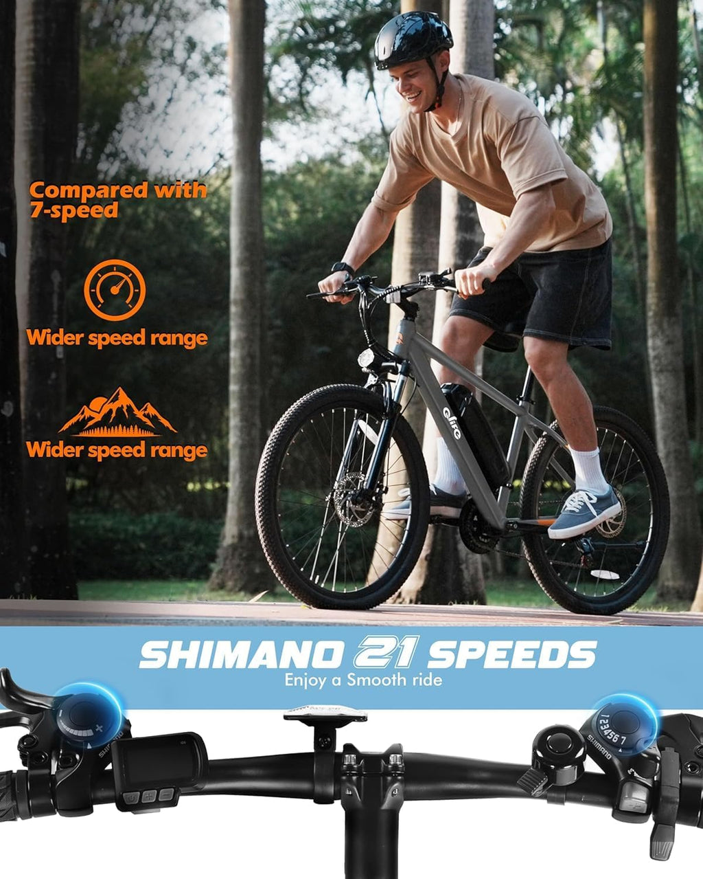 Qlife Racer Electric Bike for Adults - 21-Speed Mountain Lightweight Ebike with Peak 1000W/750W 25MPH/22MPH Brushless Motor, 375Wh Removable Battery, 26X2.1 Tire Step Over E-MTB, Up to 40 Miles