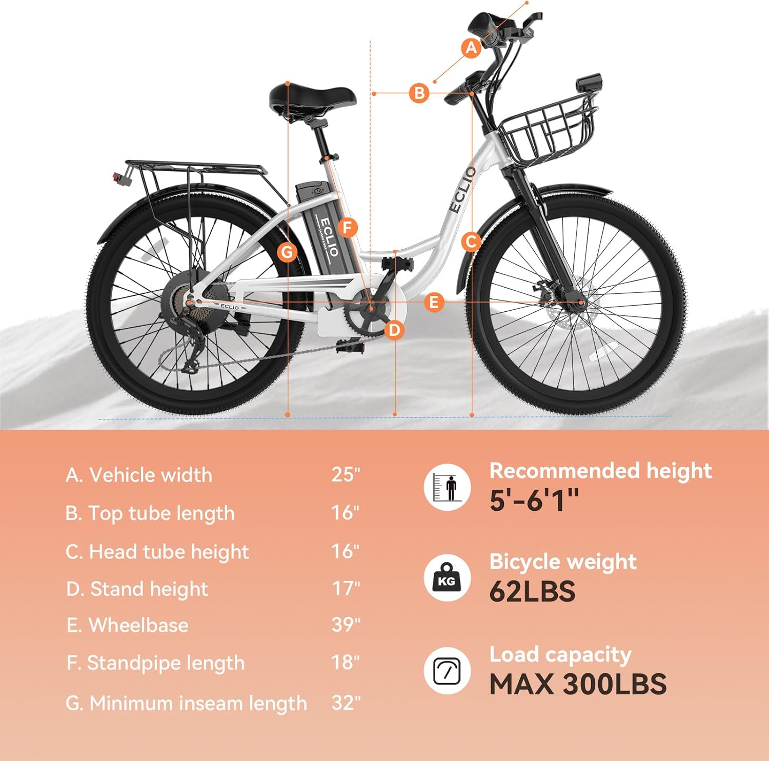 Electric Bike for Adults, Peak 700W Motor 20MPH, 374.4Ah Removable Battery 50Miles Ebike, 24'' Step Thru City Cruiser E Bike,7-Speed,Full Suspension,Front Basket, Full Suspension,UL 2849 Standard