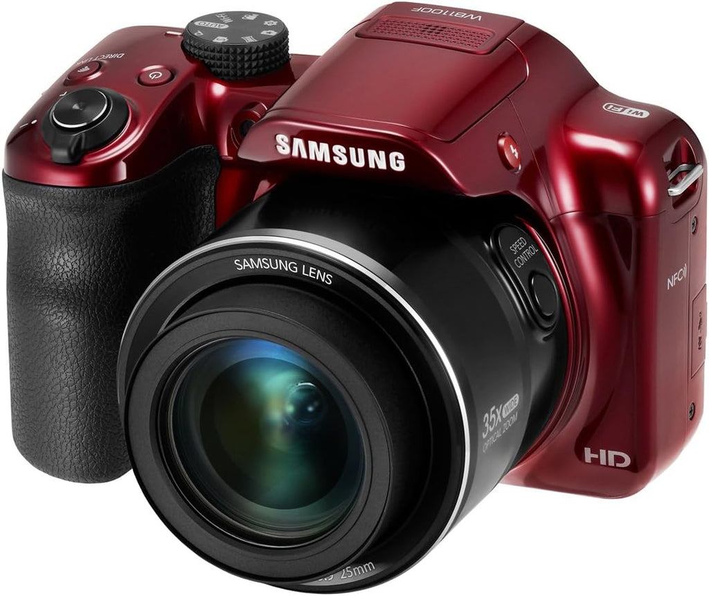 Samsung WB1100F 16.2MP CCD Smart WiFi & NFC Digital Camera with 35x Optical Zoom, 3.0' LCD and 720p HD Video (Red)