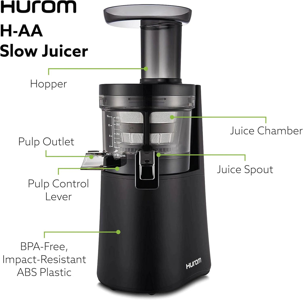 Hurom H-AA Slow Juicer, White | High Yield | Quiet 150 Watt Motor | BPA Free | 500ml (16.9oz) Chamber | Slow Squeeze | Quick & Easy Assembly | Cold Press Masticating Juicer