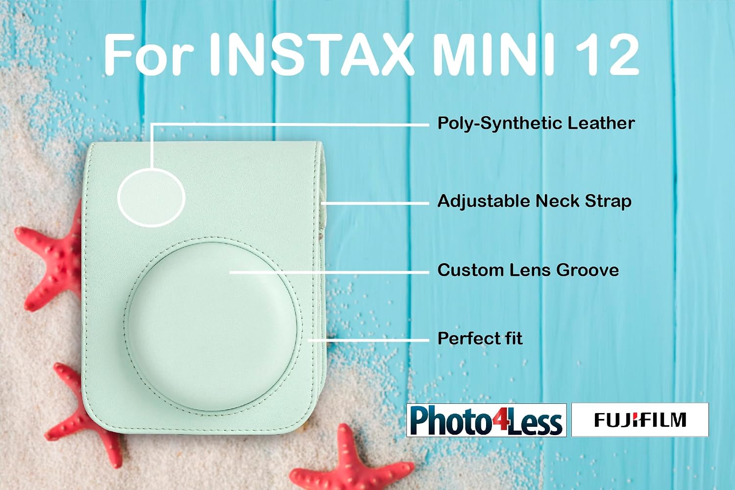 Fujifilm Instax MiniI 12 Instant Film Camera Mint Green, Fujifilm Instax Mini Twin Pack Instant Film 20 Prints, Prtotective Case, Gift Bundle