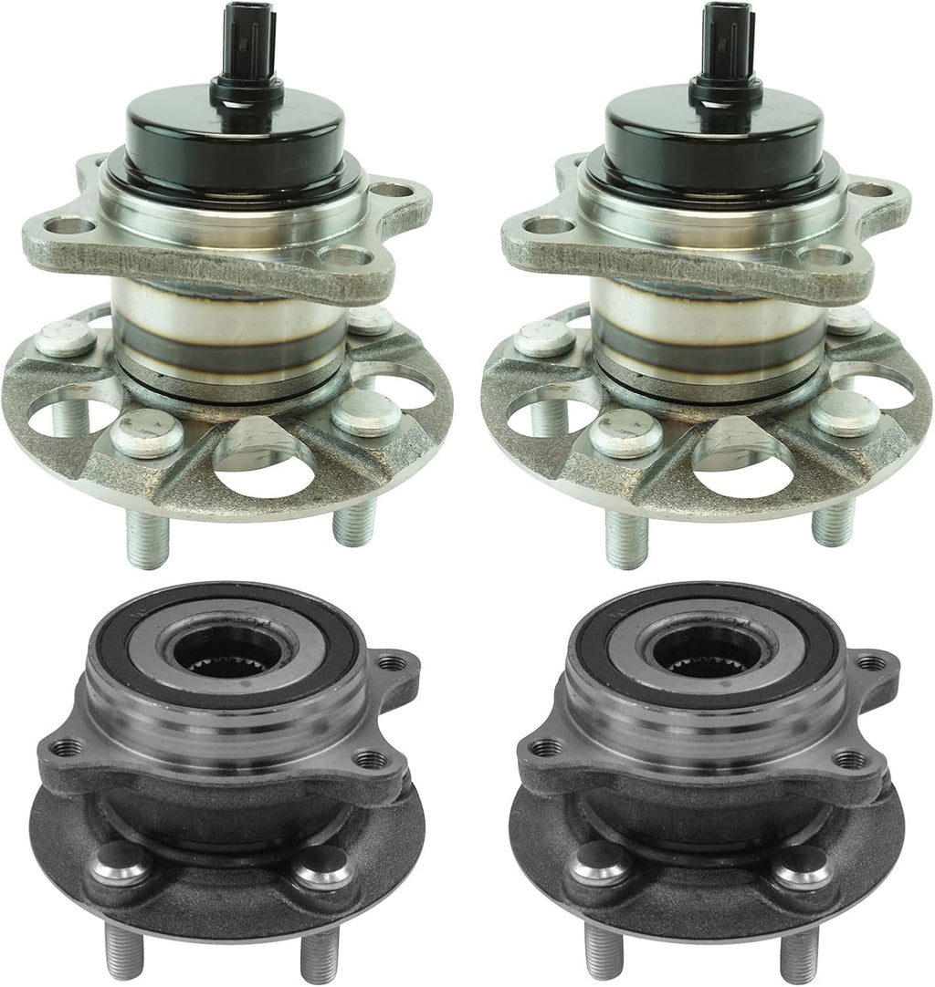 TRQ Front and Rear Wheel Bearing and Hub Assembly Set 4 Piece Compatible with 2010-2015 Toyota Prius 2012-2015 Prius Plug-in