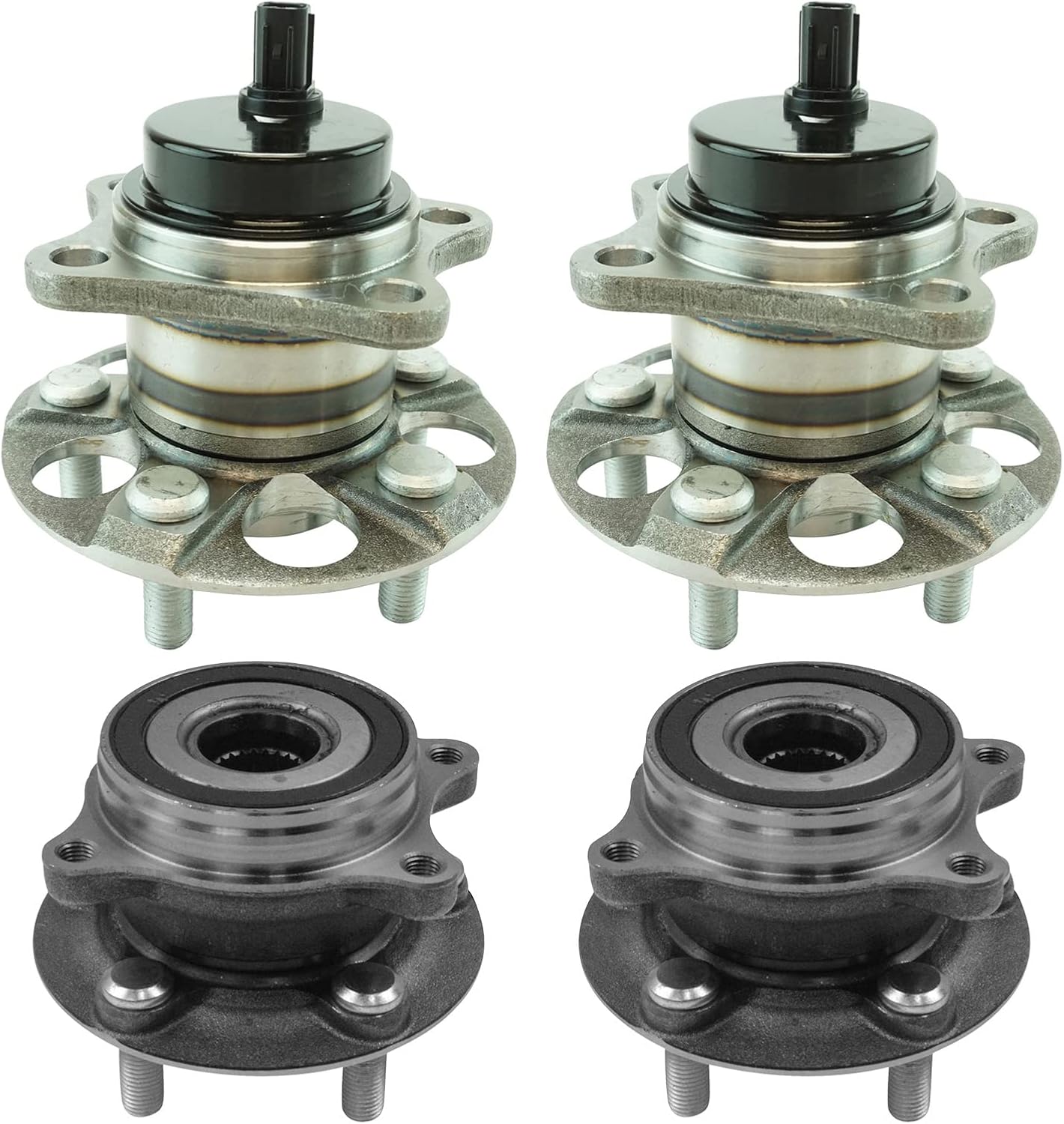 TRQ Front and Rear Wheel Bearing and Hub Assembly Set 4 Piece Compatible with 2010-2015 Toyota Prius 2012-2015 Prius Plug-in