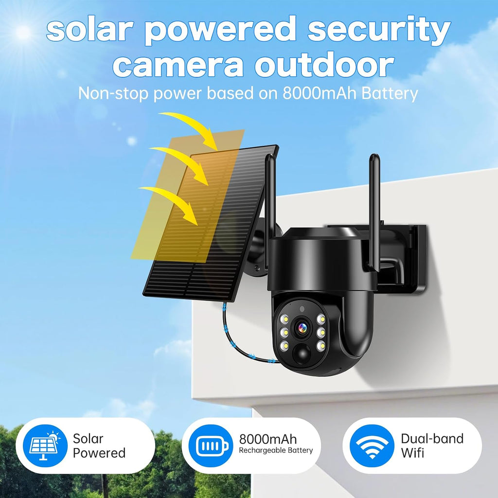 Solar Security Cameras Wireless Outdoor, 2K 4MP Security Cameras Battery Powered PTZ WiFi Camera, Color Night Vision, 2-Way Talk, PIR Motion Detection for Home Security (Black 4 Pack)