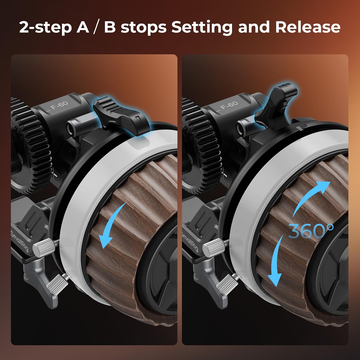 SmallRig F60 Modular Follow Focus with A/B Stops, Allows Wide-Range (0.6kgf-1.8kgf) Stepless Damping Adjustment, with 15mm Rod Clamp and Snap-on Gear Ring Belt for DLSRs and Mirrorless Camera