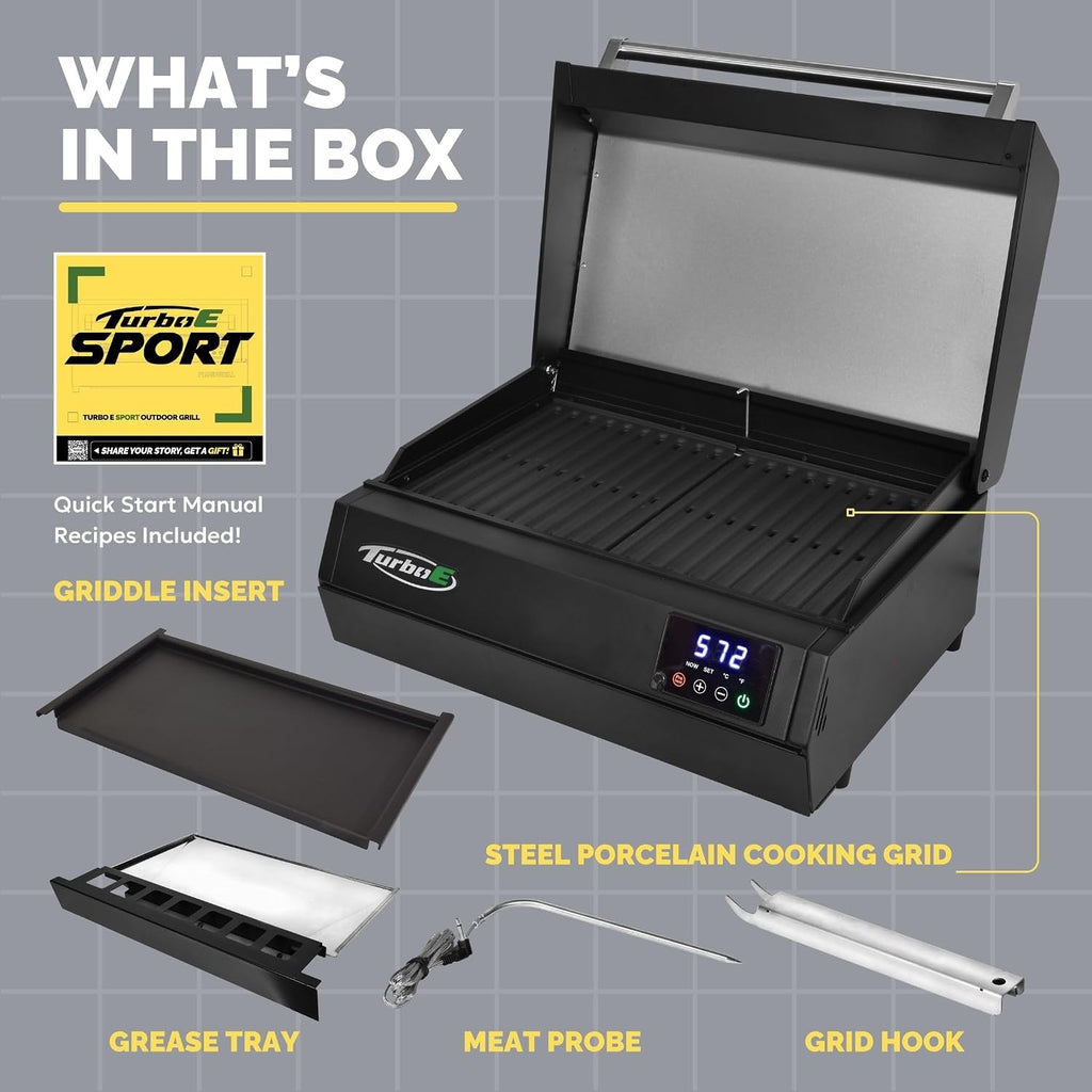 Turbo E Sport Compact Electric Grill, 1700W Infrared, Digital Display with Probe, Apartment Friendly
