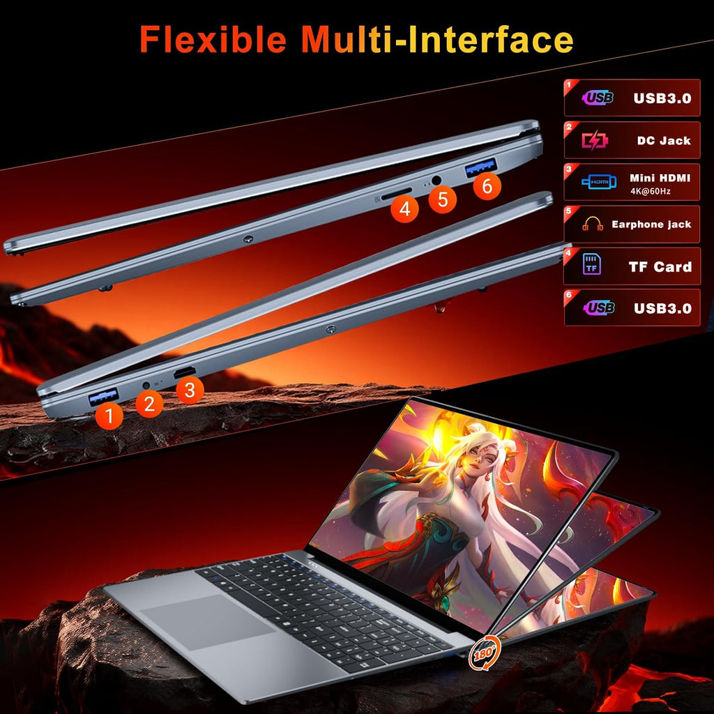 Laptop, 2026 Laptop Computer Core M3-6Y30 CPU, 8GB RAM 256GB SSD, Lap top with 180°Open, UHD Graphics, 15.6' IPS 1080P, WiFi 5, BT4.2, 5000mAh Battery, Win 11/Office Laptops for Student Work