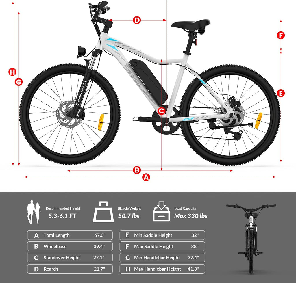 5TH WHEEL Mate Electric Bike for Adults, 1000W Peak Motor, 23MPH Top Speed, 468WH Removable Battery, 26 inch Commuting & Mountain E-Bike with Color LCD Display, 7-Speed Gears & Adjustable Stem Bicycle