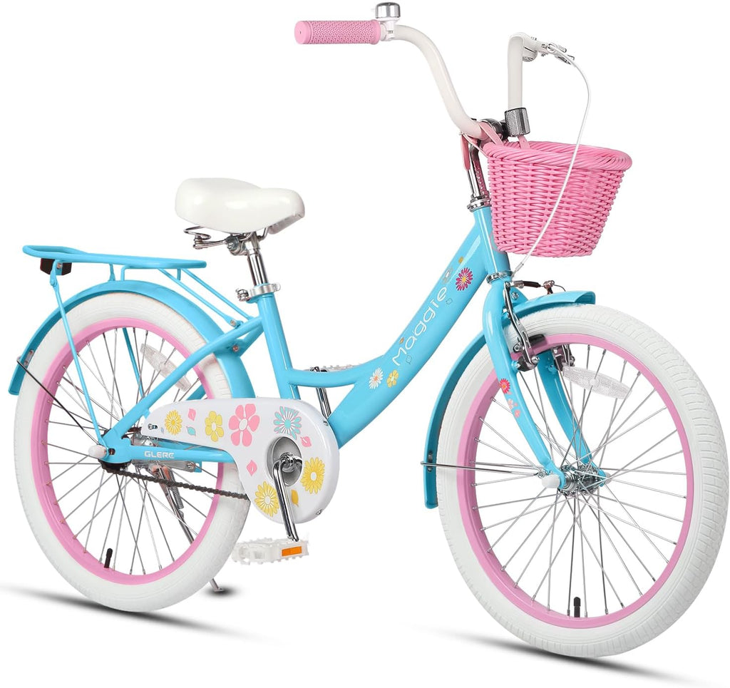 Glerc Maggie Girls Bike, 12-20 Inch Kids Bike for 2-13 Years Old Children, Princess Style Kids Bicycle with Doll-Seat & Basket & Training Wheels, Multiple Colors