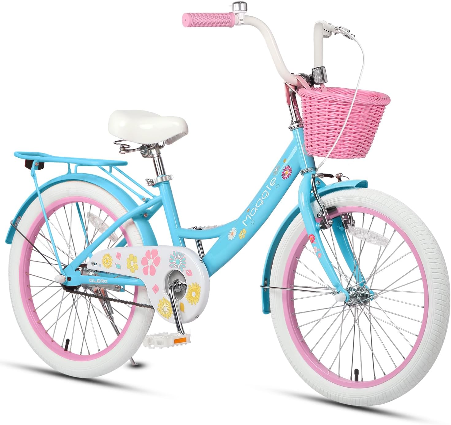 Glerc Maggie Girls Bike, 12-20 Inch Kids Bike for 2-13 Years Old Children, Princess Style Kids Bicycle with Doll-Seat & Basket & Training Wheels, Multiple Colors