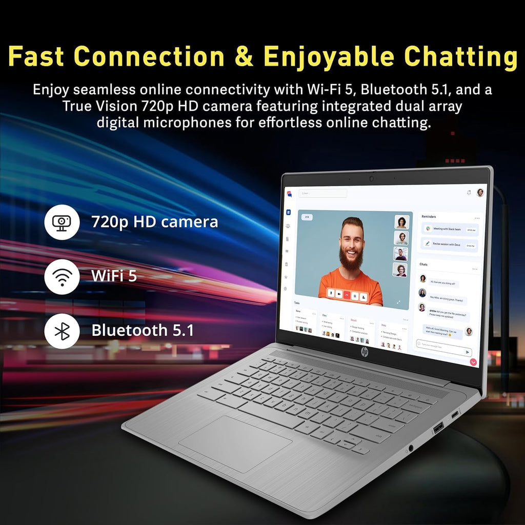 HP Chromebook 2025 Premium 14' HD Laptop Computer Light Slim Business, 4-Core Intel Processor, 4GB RAM, 192GB Storage (64GB eMMC+128GB Card), WiFi, Webcam, Long Battery, Chrome OS +MarxsolAccessory