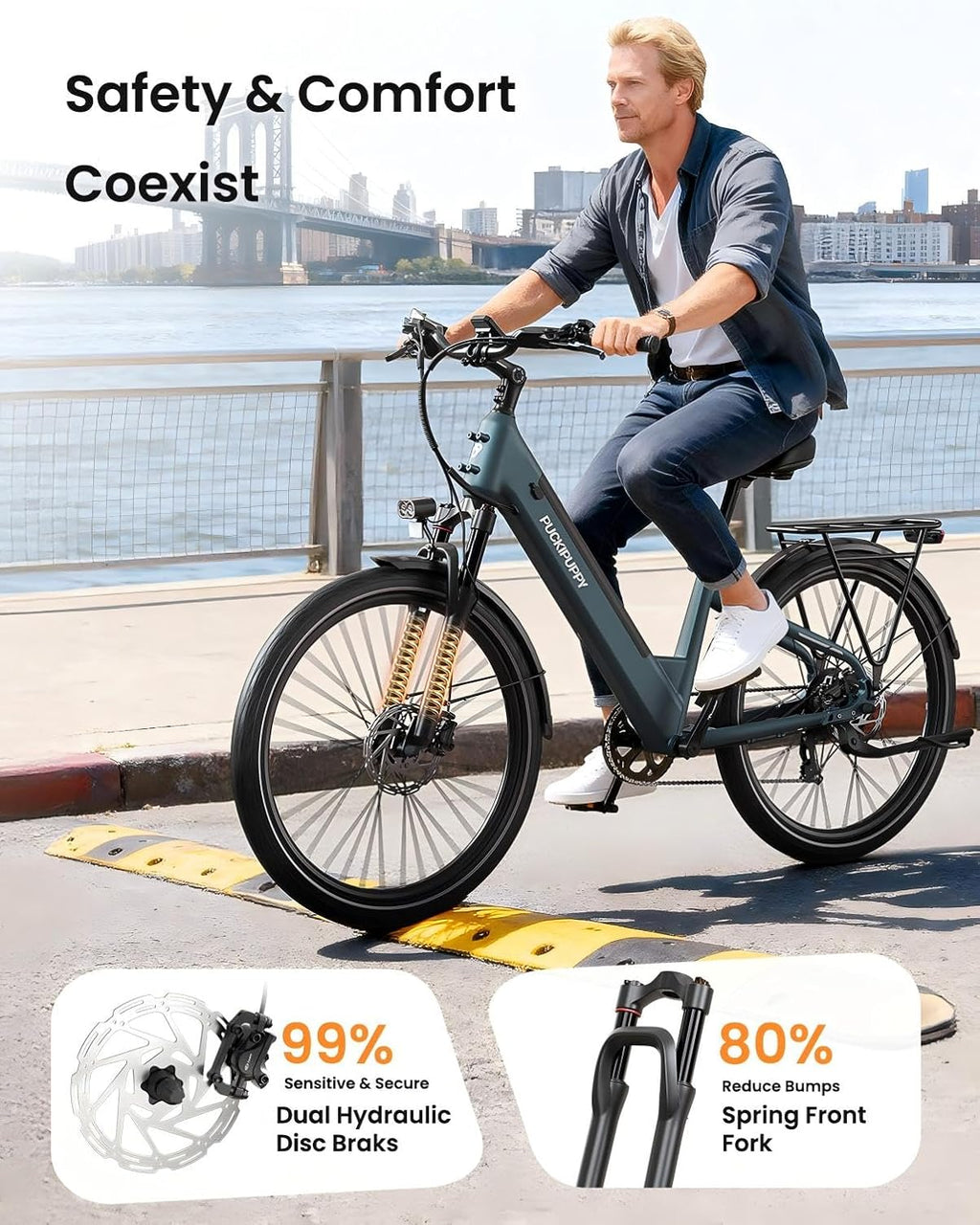 PUCKIPUPPY Parcel+Battery, Electric Bike for Adults 960W, 80Miles 28MPH Commuting Adult Electric Bicycles, 48V15AH Removable Battery Electric Mountain Bike, 7-Speed & LCD Display