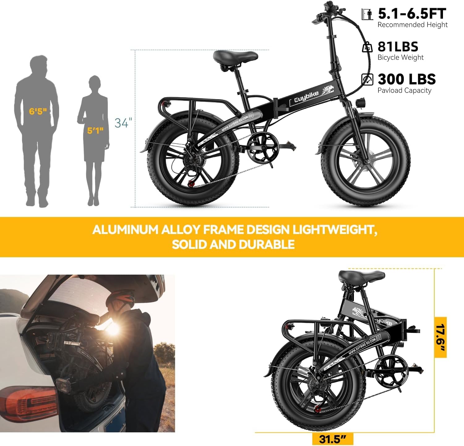 Folding Electric Bike for Adults and Seniors, 1000W Motor 48V 20AH Battery 30MPH 80 Miles, 20' Fat Tire All Terrain Ebike, 7-Speed Commuter E Bike, Step-Thru Electric Bicycle for Women and Teens