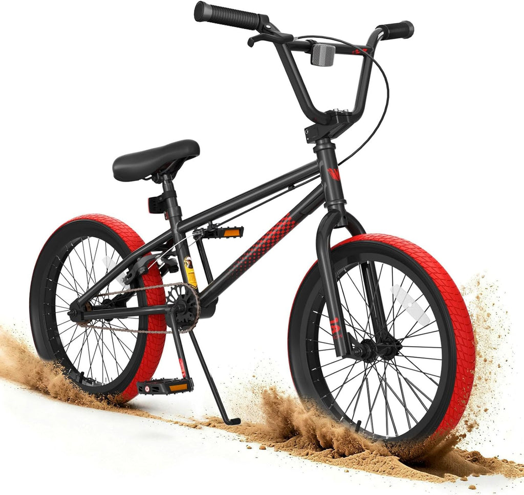 KORIMEFA Freestyle BMX Bike 18 20 inch Kids Boys Trick Bicycle for 7-12 Years Old, Hi-Ten Steel Frame, Beginner-Level to Advanced Riders