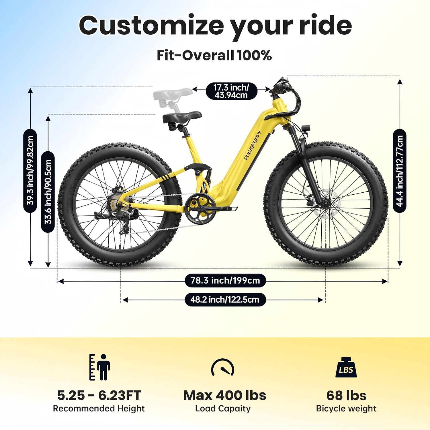 PUCKIPUPPY Electric Bike for Adults 960W, 48V 20AH Battery Adult Ebike, Full Suspension 26' Fat Tire E Bike, 28MPH 80Miles Range Mountain Electric Bicycle, 7 Speed, Hydraulic Disc Brakes