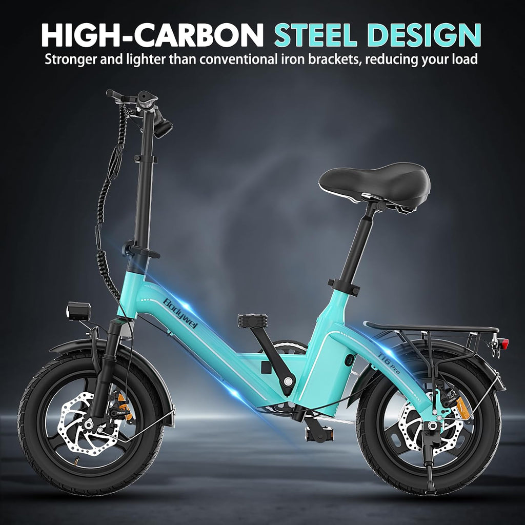 Bodywel Electric Bike for Adults, 14'/16''/20'' Ebike for Commuting, 750W/1500W Peak Motor Electric Bicycles, Foldable EBikes for Adults and Teens