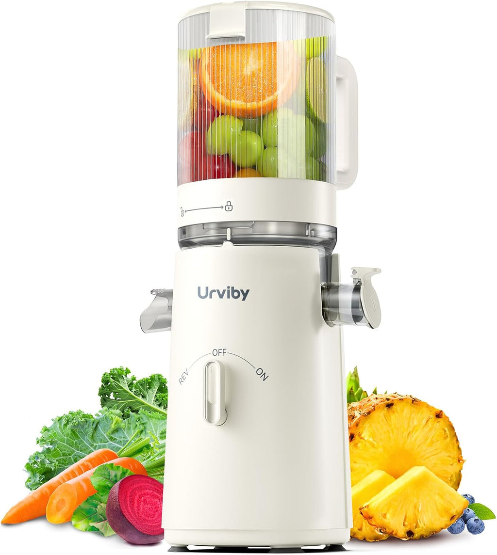 Juicer Machines, 2-in-1 Cold Press Juicer for Juice & Sorbet, suit for Vegetable and Fruit with 5-Inch Wide Chute, Powerful Masticating//High-Yield High Nutrients/Rev Mode/Easier Clean (White)