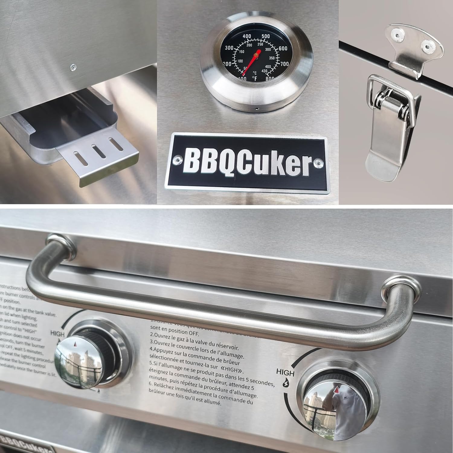 BBQCuker Small Tabletop Gas Grill 2-Burner, Portable Propane Gas Grill with Foldable Legs for Outdoor Camping Cooking Two 10,000 BTU Burners Stainless Steel,Built-in Thermometer