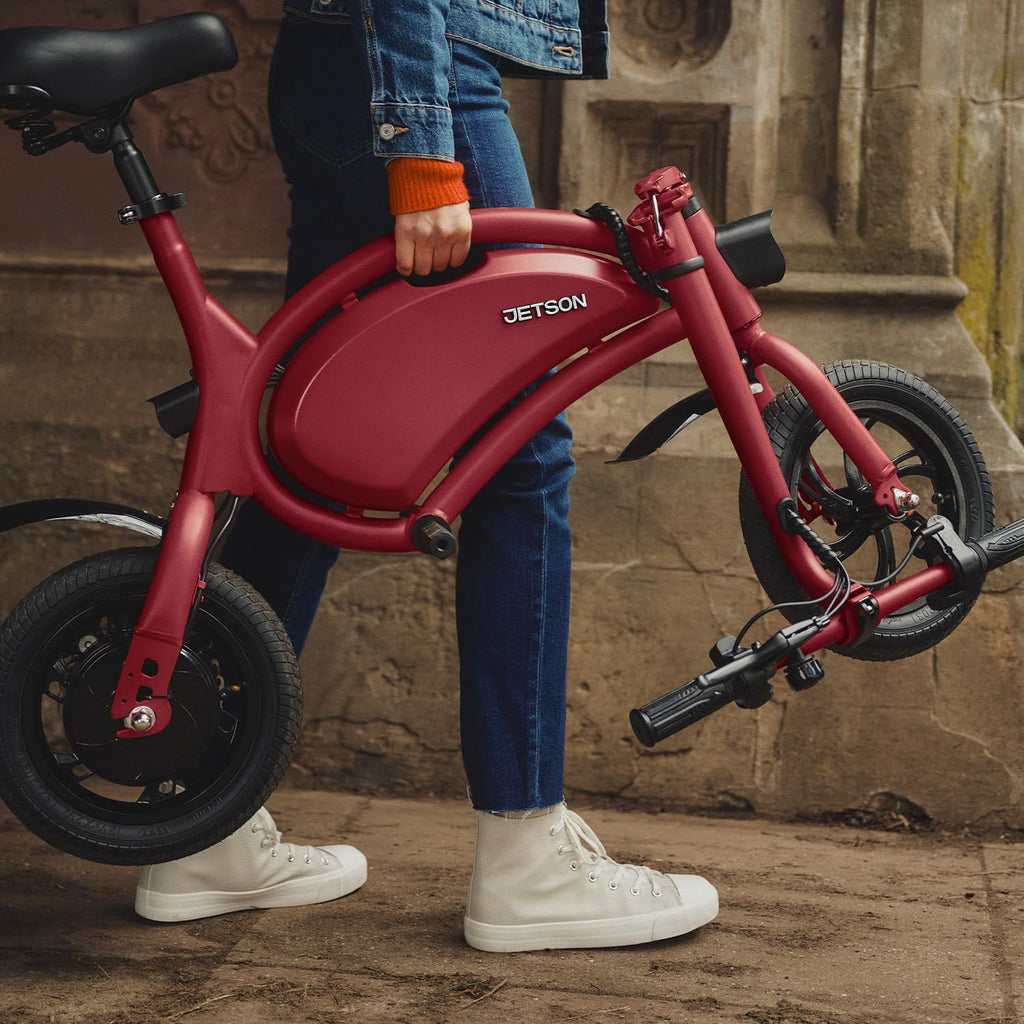 Jetson Bolt Electric Bike, Foot Pegs, Easy-Folding, Built-in Carrying Handle, Twist Throttle, Cruise Control, Up to 15.5 MPH, Range Up to 15 Miles, Ages 13+