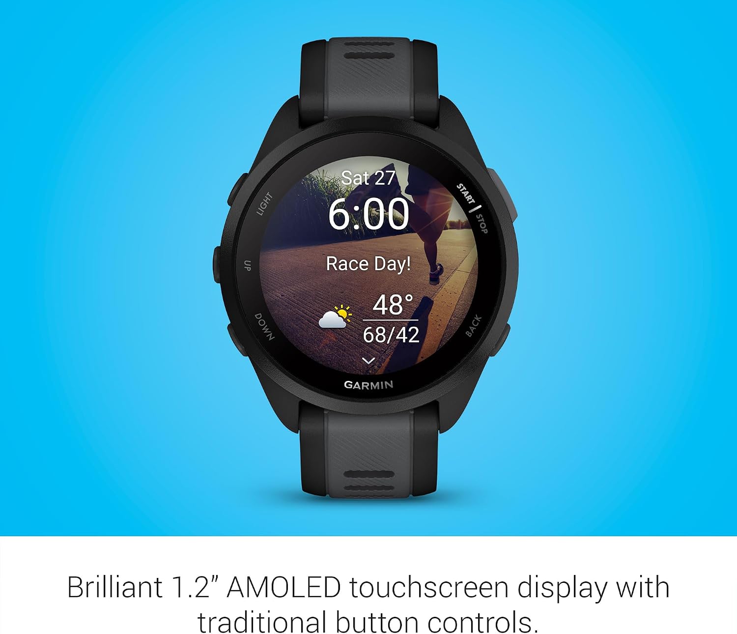 Garmin Forerunner 165, Running Smartwatch, Colorful AMOLED Display, Training Metrics and Recovery Insights, Black