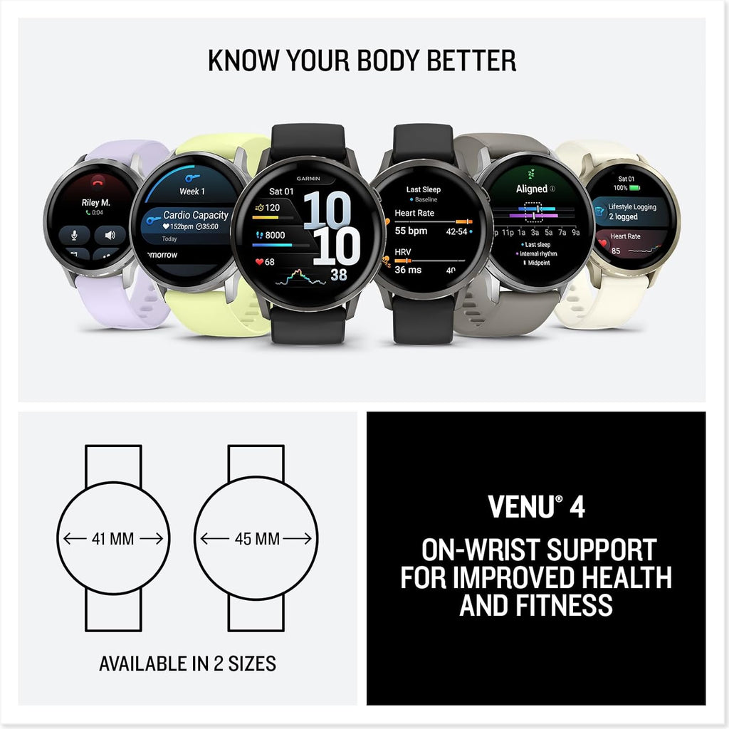 Garmin Venu® 4, 41mm, Advanced Health and Fitness GPS Smartwatch, Bright and Colorful Display, Built-in Flashlight, 10 Days of Battery Life, Lunar Gold with Bone Silicone Band