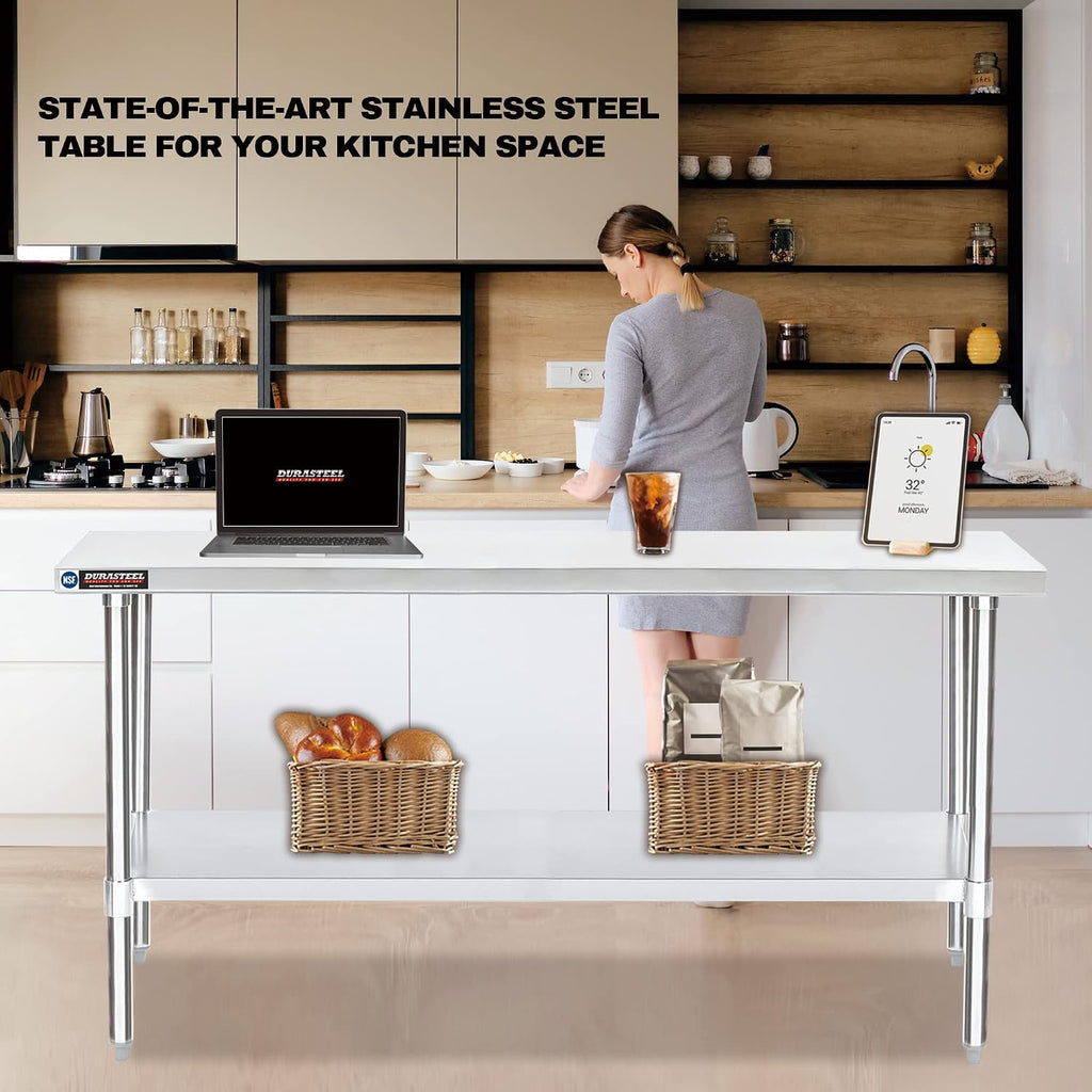 DuraSteel 24x72 Stainless Steel Work Table - NSF Commercial Prep Metal Table - Outdoor Pizza Oven Stand w/Under Shelf - Kitchen Island Laundry Utility Garage Microwave Stand Rolling Storage Cart Vevor