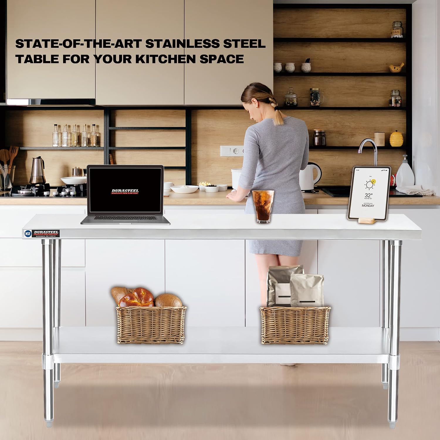 DuraSteel 24x72 Stainless Steel Work Table - NSF Commercial Prep Metal Table - Outdoor Pizza Oven Stand w/Under Shelf - Kitchen Island Laundry Utility Garage Microwave Stand Rolling Storage Cart Vevor