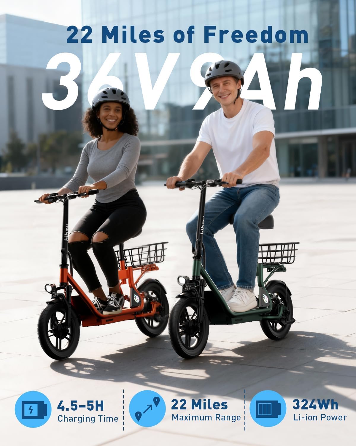 Hiboy Q2/U2 Adult Electric Scooter with Seat & Phone Holder – 500W Motor, 22mi Range, 14' Wheels, Dual Suspension, Neon Lights, Foldable for Commute, Flame