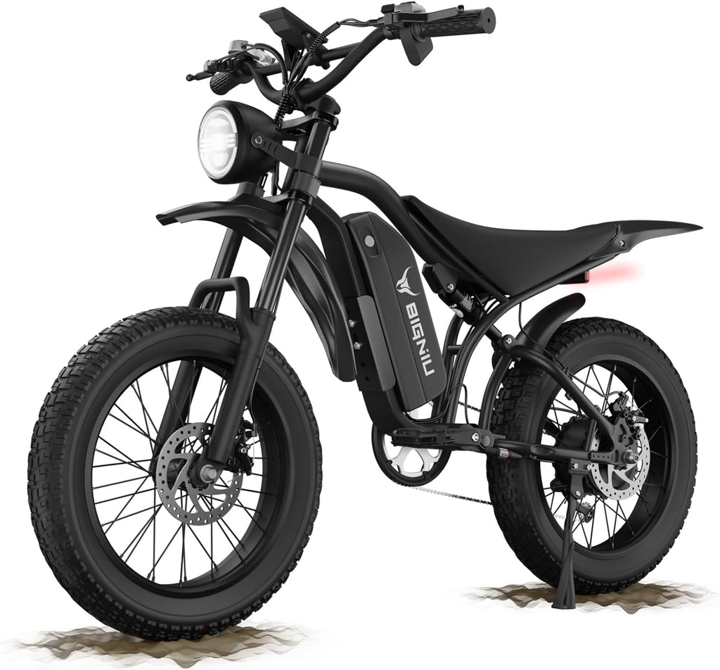 BIGNIU Electric Bike for Adults – 20' Fat Tire, Peak 1200W Motor, 48V 15A Battery, 7-Speed, Dual Disc Brakes for Off-Road and City Riding BG-S