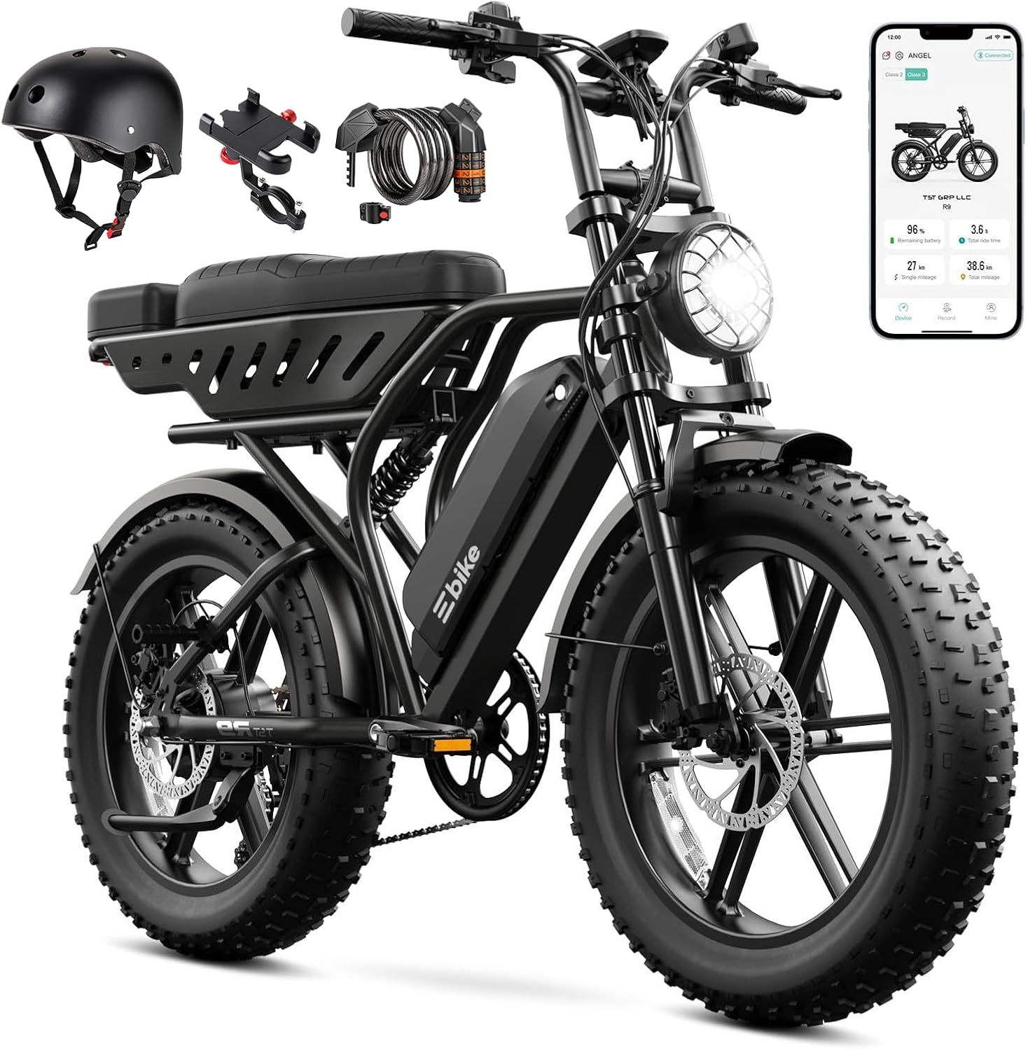 TST Electric Bike for Adults 1500W Peak 20' Fat Tire All-Terrain E-Bike 60/130 Miles Electric Dirt Bike - 48V 15/30 AH Battery Tested to UL 2849 Powered Electric Bicycle