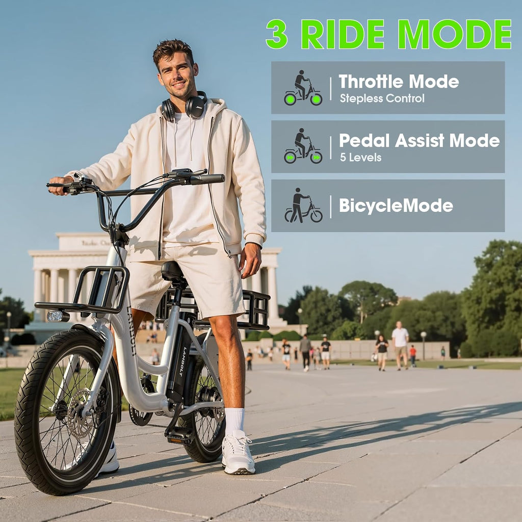 Electric Bike for Adults - 1000W Peak Motor Ebike with 48V15Ah Removable Battery, 20' x 3.0 Fat Tire Step-Thru 7-Speed Commuter Electric Bicycle, Up to 24 MPH, 70 Miles Range, UL 2849 Certified.