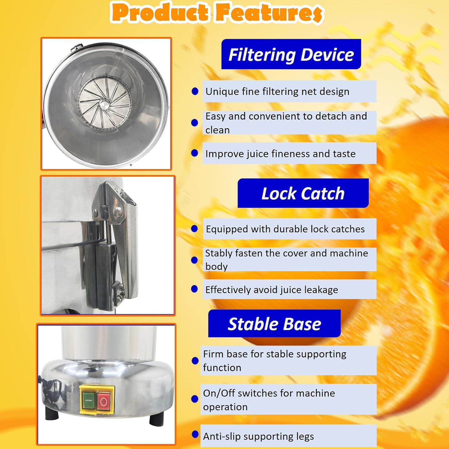 Commercial Fruit and Vegetable Juicer Press Juice Extractor Electric Centrifugal Juicer Output Juice 11-22lb/min 110V 750W