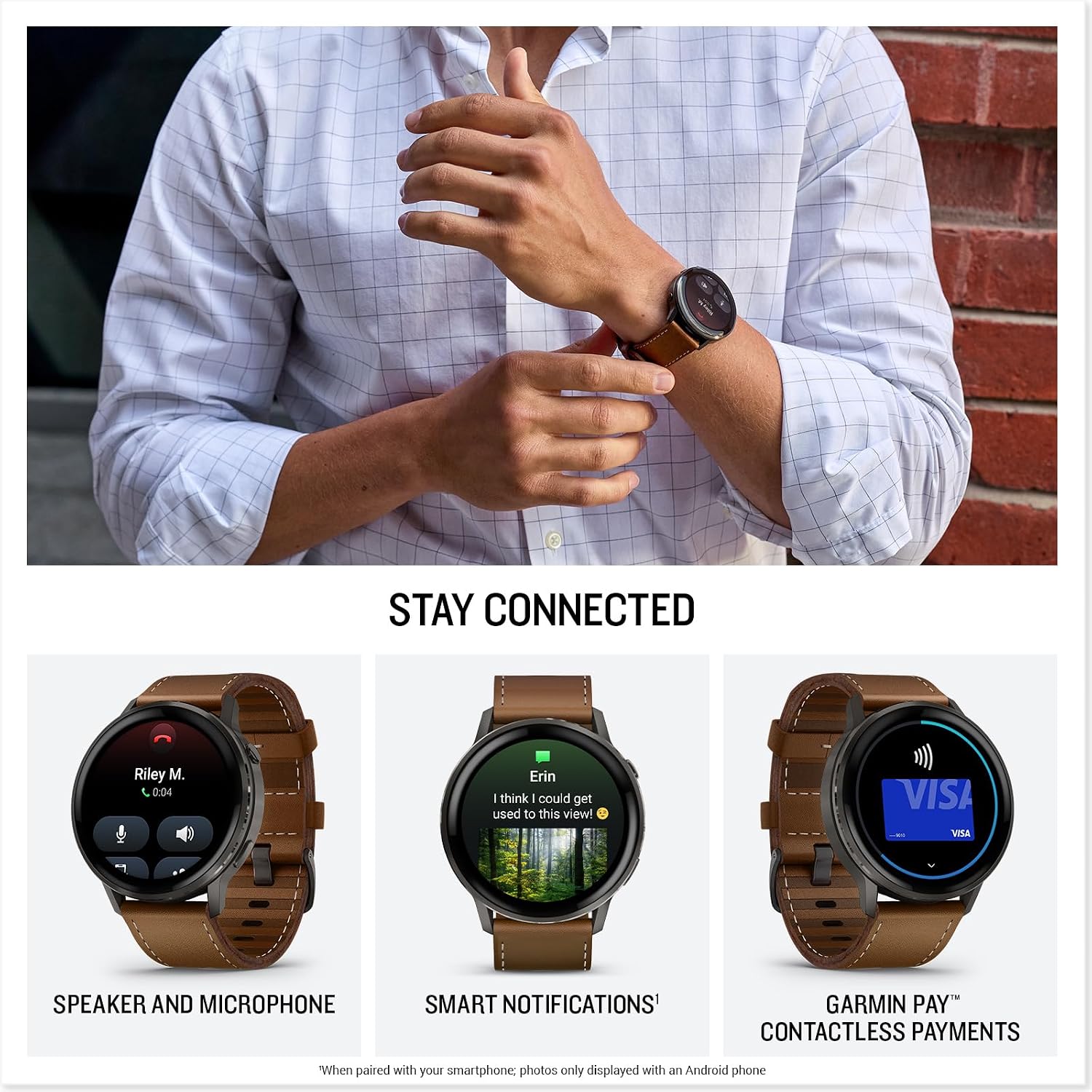 Garmin Venu® 4, 45mm, Advanced Health and Fitness GPS Smartwatch,Bright Colorful Display,Built-in Flashlight,12 Days of Battery Life, Slate with Black Silicone and Brown Leather Band - 2 Bands