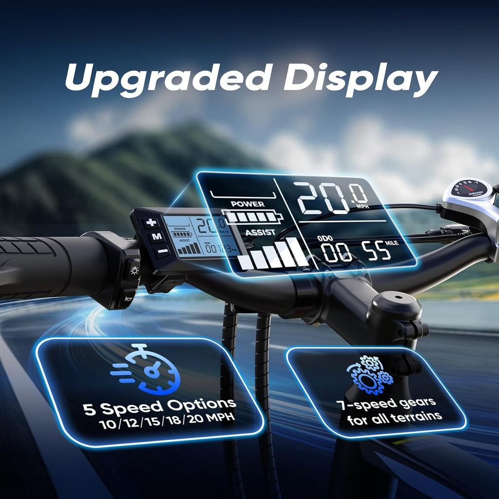 Electric Bike - Electric Bike for Adults, 1500w/1000W/750W Peak Motor, Up to 55 Miles, 20MPH EBike, 26'' Tires Lightweight E Bike for Commuting Mountain Road Sand